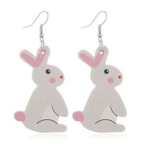 Rabbit Pattern Plastic Light Grey Earring Set - One Size