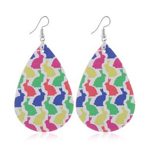 Rabbit Print Faux Leather Multi Color Earrings - One Size