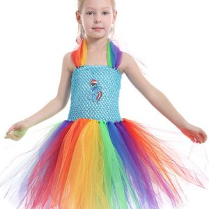 Rainbow Unicorn Dresses Baby Girls Halloween Costume Princess Kids Tutu Fancy Dress With Headband