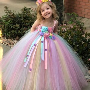 Rainbow Unicorn Dresses Baby Girls Princess Tutu Fancy Dress Headband Kids Halloween Costume