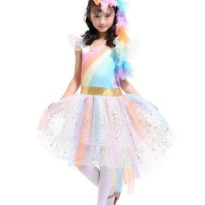 Rainbow Unicorn Dresses Baby Girls Princess Tutu Fancy Dress Headband Wings Kids Halloween Costume