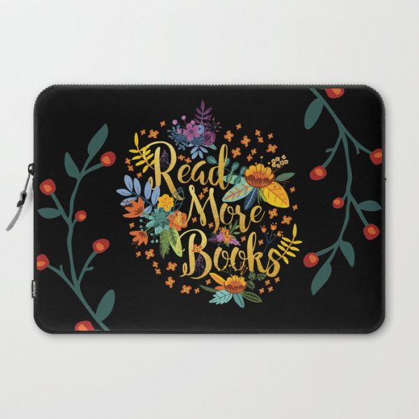 Read More Books - Black Floral Gold Computer Cover by Evie Seo - Laptop Sleeve - 15"