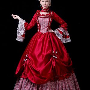 Red Retro Costumes Lace Ruffle Dress Rococo Style Marie Antoinette Costume Vintage Clothing Halloween