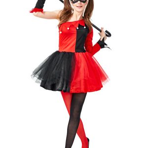 Red Women Costumes Harley Quinn Headwear Knee-high Socks Dress Halloween Holidays Costumes