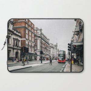 Red bus in Piccadilly street in London Computer Cover by Solar Designs - Laptop Sleeve - 15"