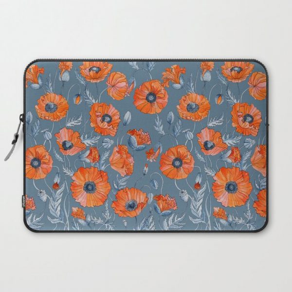 Red poppies in grey Computer Cover by Ruta13 - Laptop Sleeve - 15"