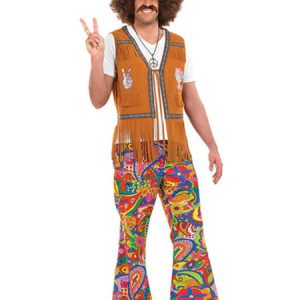 Retro Costume Disco 1970s Halloween Men Tassels Floral Printed Pants Top Vest 3 Piece