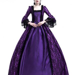 Retro Costume Halloween Baroque Victorian Dresses Gothic Princess Women Long Sleeve Purple Ball Gowns