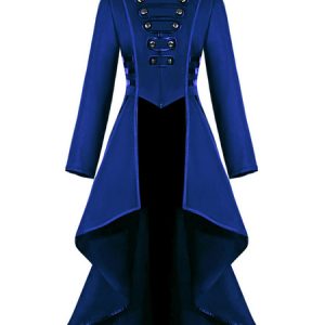 Retro Costumes Women Overcoat Button Up Ruffle High Low Vintage Clothing