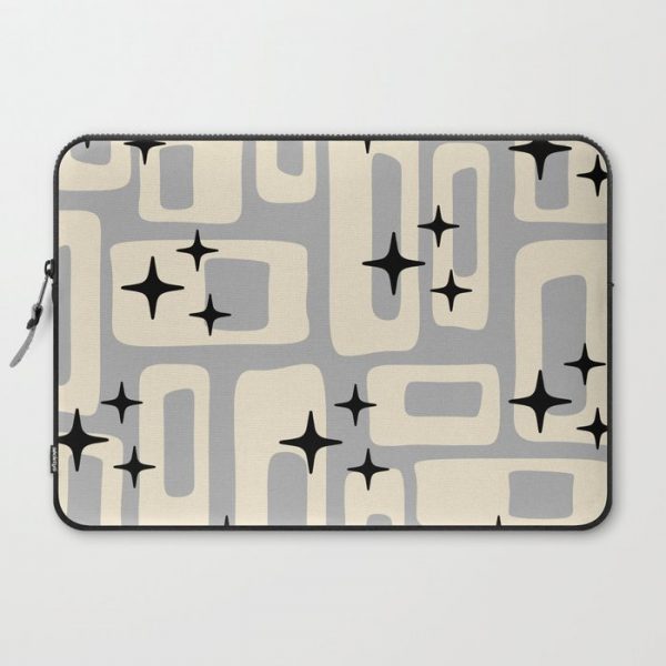 Retro Mid Century Modern Abstract Pattern 576 Gray Black Computer Cover by Tony Magner - Laptop Sleeve - 15"