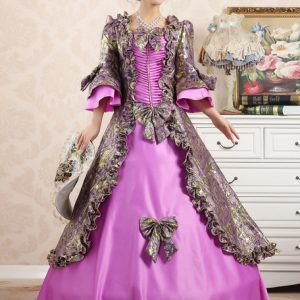 Retro Princess Costume Rococo Ball Gown Purple Ruffle Bows Women's Maxi Vintage Royal Costume Dress Halloween