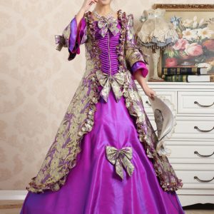 Retro Princess Costume Rococo Ball Gown Purple Ruffle Bows Women's Maxi Vintage Royal Costume Dress Halloween