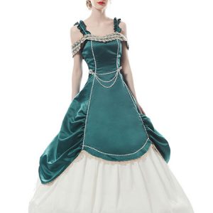 Retro Princess Dresses Masquerade Victorian Dress Medieval Royal Women Green Ball Gowns Theater Costume Halloween