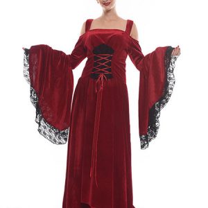 Retro Victorian Costume Dress Medieval Renaissance Velour Royal Women Vintage Gown Halloween