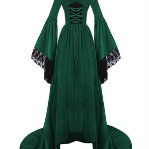 Retro Victorian Costume Dress Medieval Renaissance Velour Royal Women Vintage Gown Halloween