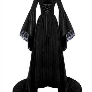 Retro Victorian Costume Dress Medieval Renaissance Velour Royal Women Vintage Gown Halloween