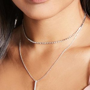 Rhinestone Double Layered Bar Necklace