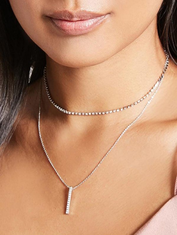 Rhinestone Double Layered Bar Necklace