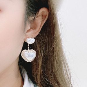 Rhinestone Faux Pearl Heart Drop Earrings