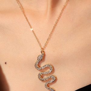 Rhinestone Snake Pendant Chain Necklace