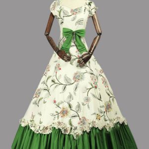 Rococo Retro Costumes Sateen Marie Antoinette Costume Floral Print Dress Women Vintage Clothing