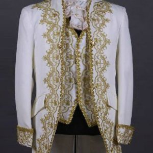 Rococo White Print Royal Court Synthetic Costumes For Men Halloween