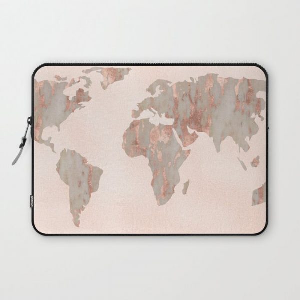 Rosegold Marble Map of the World Computer Cover by MapMaker - Laptop Sleeve - 13"