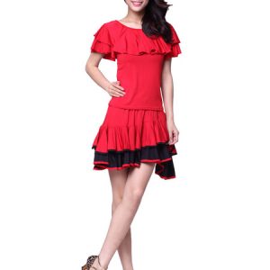 Ruffles Dance Dress Women's Elastic Asymmetric Short Dance Costume Dress