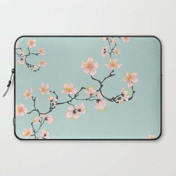 Sakura Cherry Blossoms x Mint Green Computer Cover by mystluna - Laptop Sleeve - 15"