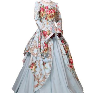 Sateen Retro Costumes Women Floral Print Marie Antoinette Costume Party Prom Dress