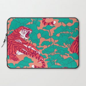 Scarlet tigers on lotus flower field. Computer Cover by Iker Paz Studio - Laptop Sleeve - 15"