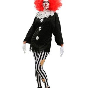 Scary Halloween Costume Black Clown Color Block Jumpsuit With Pants And Hairpin For Women Halloween