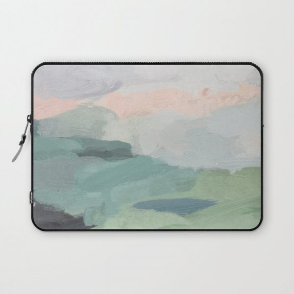 Seafoam Green Mint Black Blush Pink Abstract Nature Land Art Painting Computer Cover by Rachel Elise - Laptop Sleeve - 13"