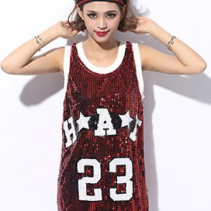 Sexy Hip Hop Dance Sequin Costume Red Women Glitter Dancing Clothes