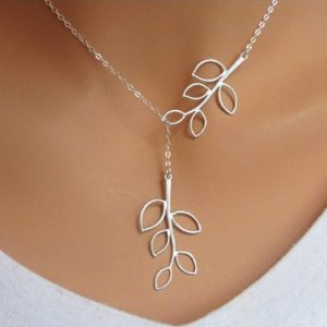 Silver Mini Leaf Pendant Necklace - One Size