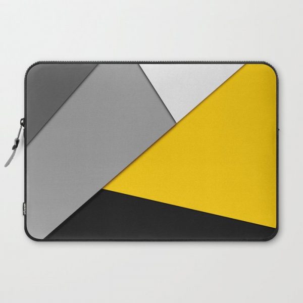 Simple Modern Gray Yellow and Black Geometric Computer Cover by BlackStrawberry - Laptop Sleeve - 15"