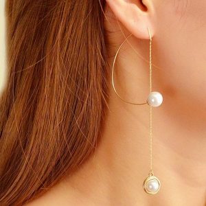 Single Faux Pearl Long Chain Earrings