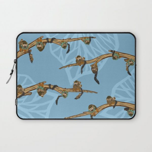 Squirrel Monkeys + Babies in Trees with Large Leaf Pattern Computer Cover by Jennaruss Art - Laptop Sleeve - 13"