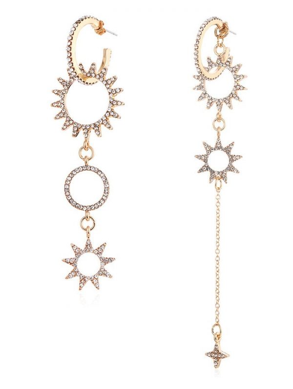 Star Rhinestone Dangle Asymmetric Earrings