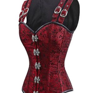 Steampunk Corset Halloween Costume Women Black Jacquard Top