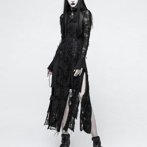 Steampunk Costume Halloween Dresses Black Lace Long Sleeve Women Gothic Dresses