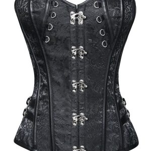 Steampunk Costume Halloween Women Corset Buttons Jacquard Top