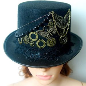 Steampunk Top Hat Black Vintage Chain Retro Costume Accessories