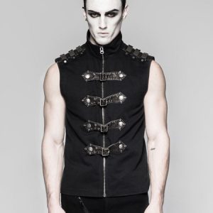 Steampunk Vest Retro Halloween Costume Men Black Gothic Buckled Vintage Tops