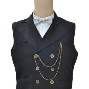 Steampunk Vintage Waistcoat Black Men's Double Breasted Suit Vest Pocket Watch Chain Back Strap Retro Costume Halloween