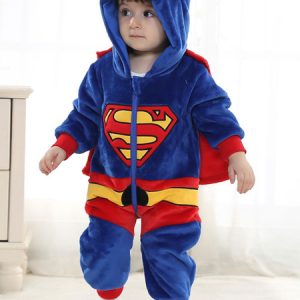 Superman Costume Toddlers Halloween Blue Flannel Jumpsuits Kids