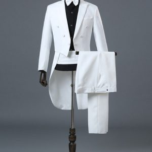 Swallow Tailed Coat Vintage Bridegroom Suit White Retro Costume Halloween