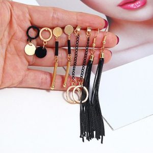 Tassel Embellished Gold Metal Earring Set - One Size