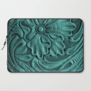 Teal Flower Tooled Leather Computer Cover by The Ghost Town - Laptop Sleeve - 15"