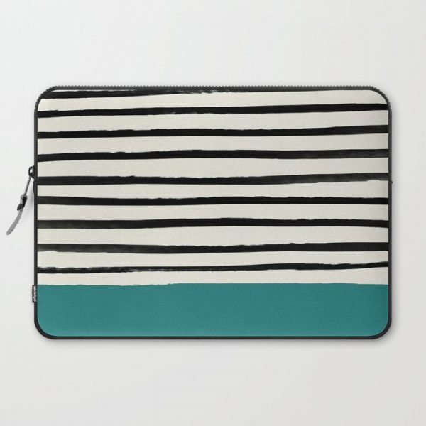 Teal x Stripes Computer Cover by Leah Flores - Laptop Sleeve - 15"